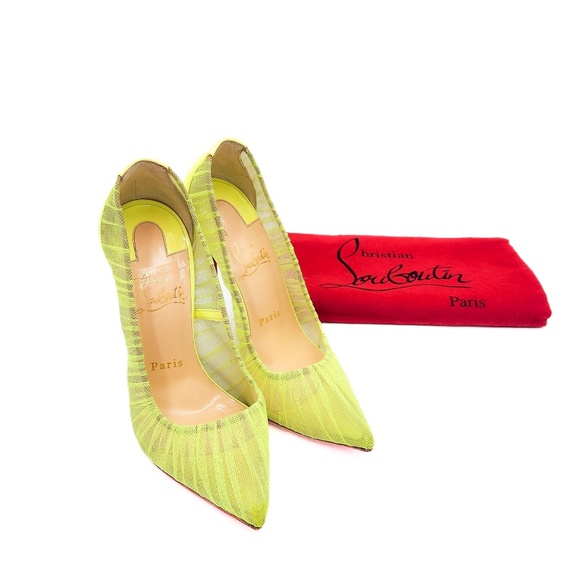 Christian Louboutin Neon Yellow Tulle Mesh Pumps Heels EU 37 - Picture 9 of 9